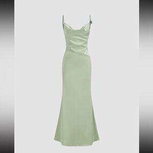 Cider SATIN COWL NECK 3D FLORAL RUCHED MERMAID MAXI DRESS NWT